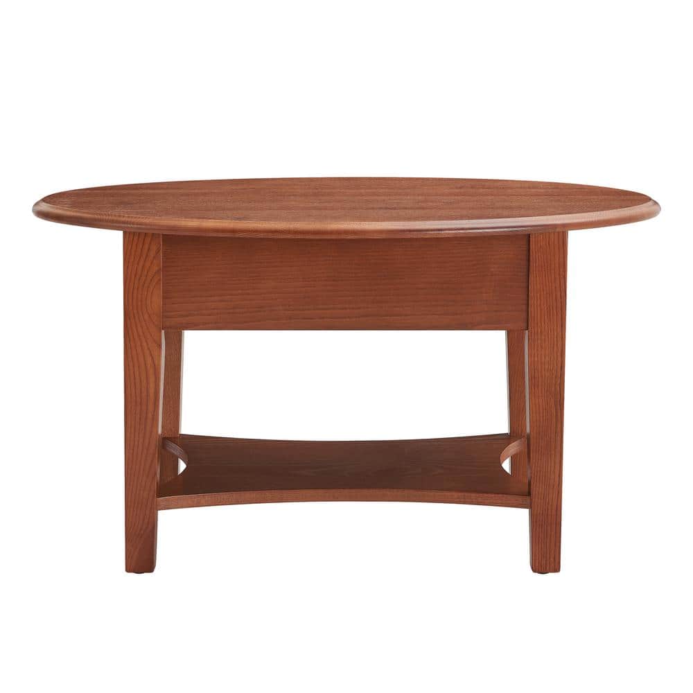 Medium Oak Oval Wood Coffee Table with Storage Drawer