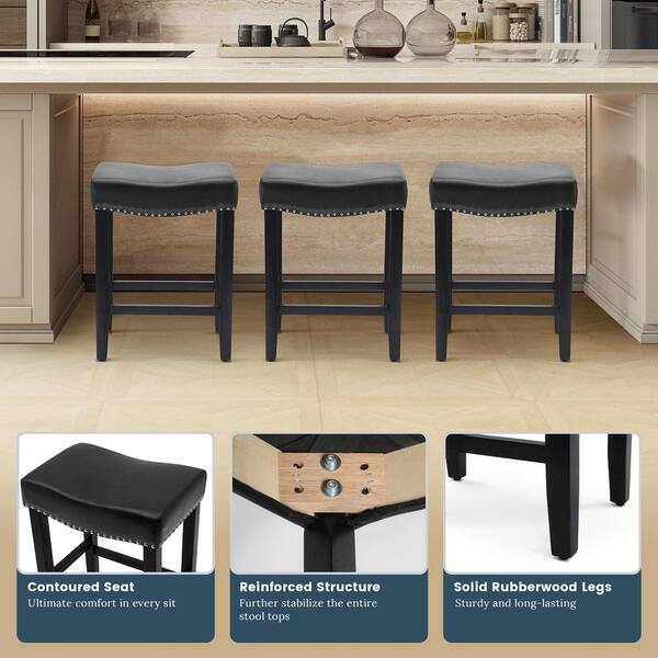 WESTINFURNITURE Jameson 24 in. Counter Height Black Wood Backless