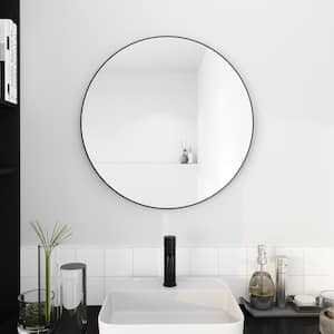 24 in. W x 24 in. H Round Aluminum Framed Wall-Mounted Bathroom Vanity Mirror in Black