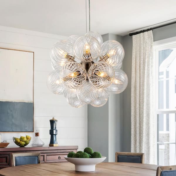 Josie 12-Light Nickel Modern Bubble Cluster Chandelier with Swirled Globe Glass