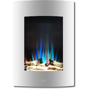 19.5 in. Vertical Electric Fireplace in White with Multi-Color Flame and Driftwood Log Display