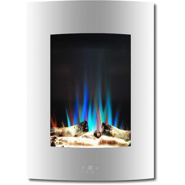 Hanover 19.5 in. Vertical Electric Fireplace in White with Multi-Color Flame and Driftwood Log Display