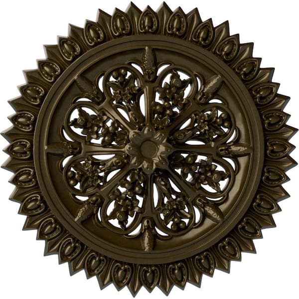 Ekena Millwork 24-3/4" 1-3/8" ID x 3-1/4" Lariah Urethane Ceiling Medallion (Fits Canopies upto 1-3/8"), Brass