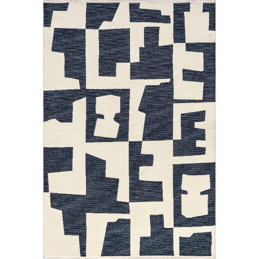 Viktoria Navy and White Geometric Reversible Washable Rug