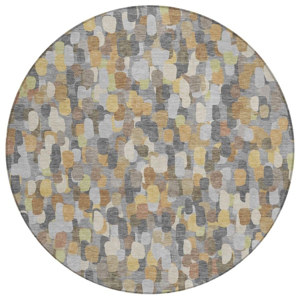 Chantille Machine Washable Indoor/Outdoor Abstract ACN2451 Gray 8 ft. x 8 ft. Round Rug