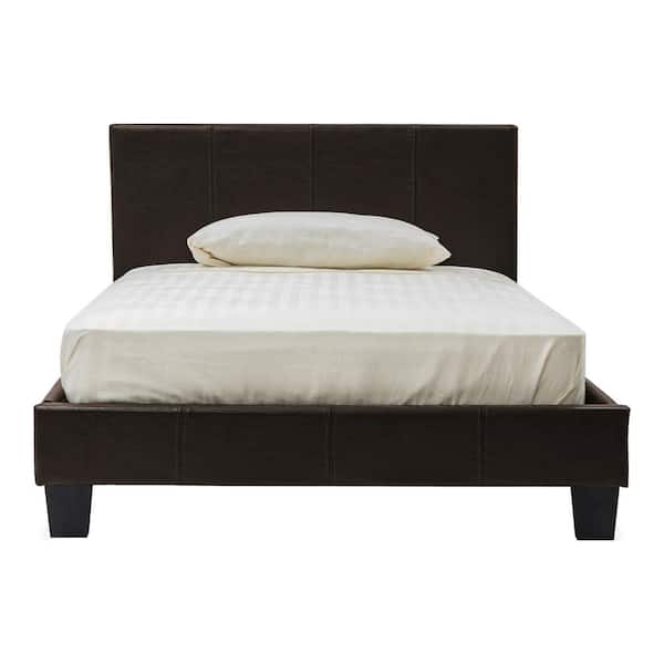 Zenna Brown Faux Leather WoodUpholstered Frame California King Platform Bed