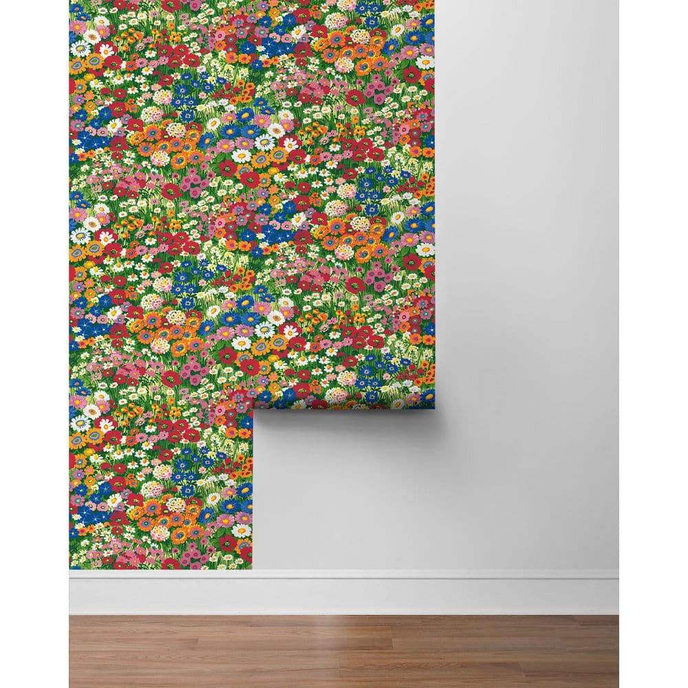 Multicolored Vinyl Floral Meadow Peel and Stick Wallpaper Roll