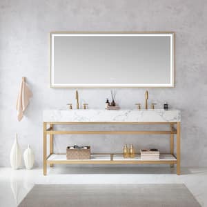 Ecija 72 in. W x 22 in. D x 33.9 in. H Double Sink Bath Vanity in Brushed Gold with Engineered Composite Stone Top