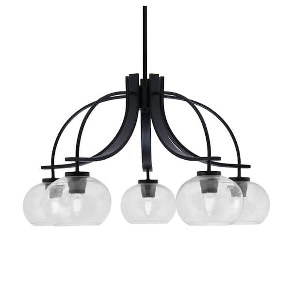 Unbranded Olympia 15.75 in. 5-Light Black Downlight Chandelier Clear Bubble Glass Shade