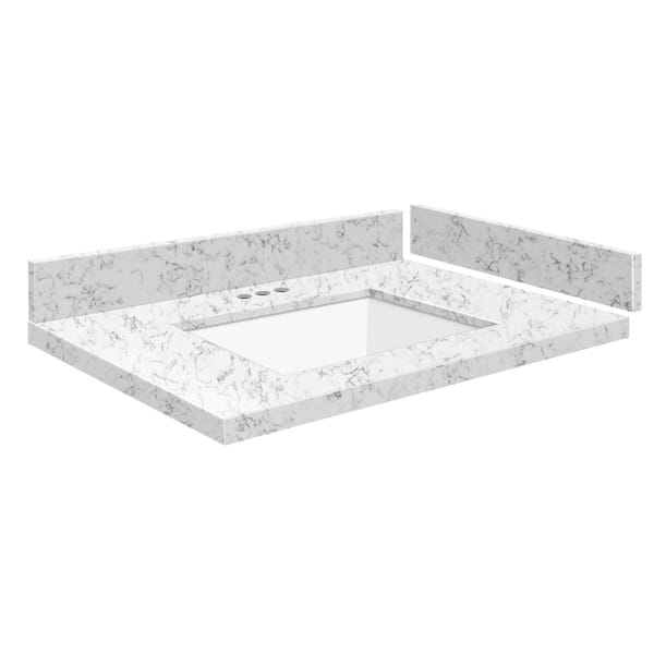 Transolid Silestone 28 in. W x 22.25 in. D Quartz White Rectangular Single Sink Vanity Top in Lyra