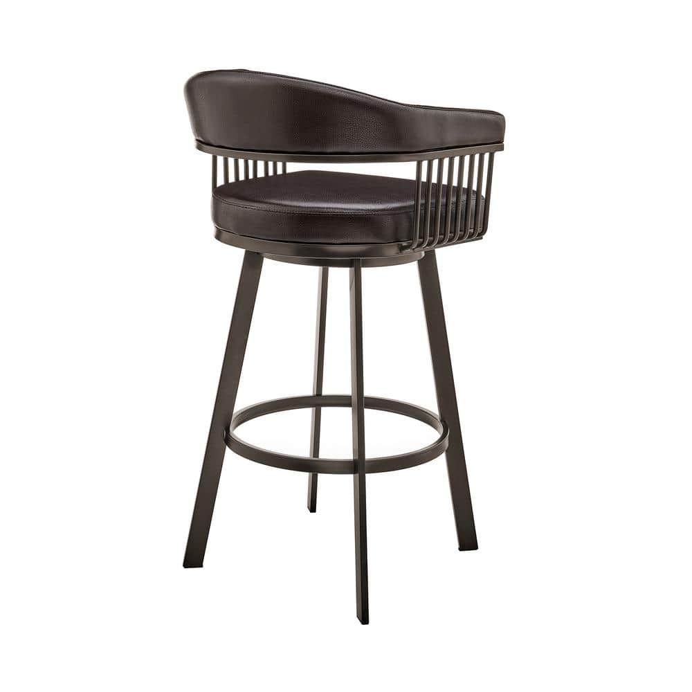 Java Brown Chocolate Swivel Bar Stool with Metal Accents