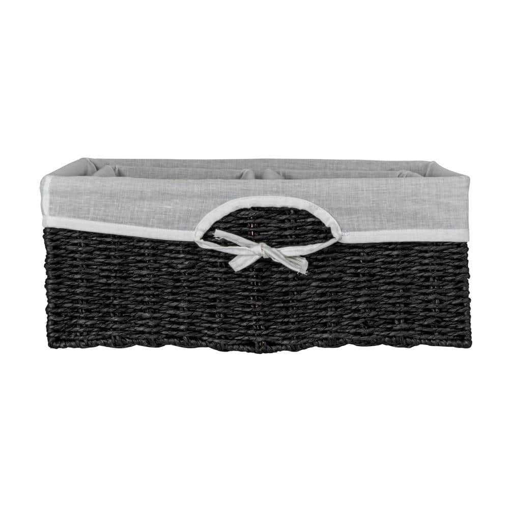 Black Wicker Rectangular Storage Basket Set with Liners