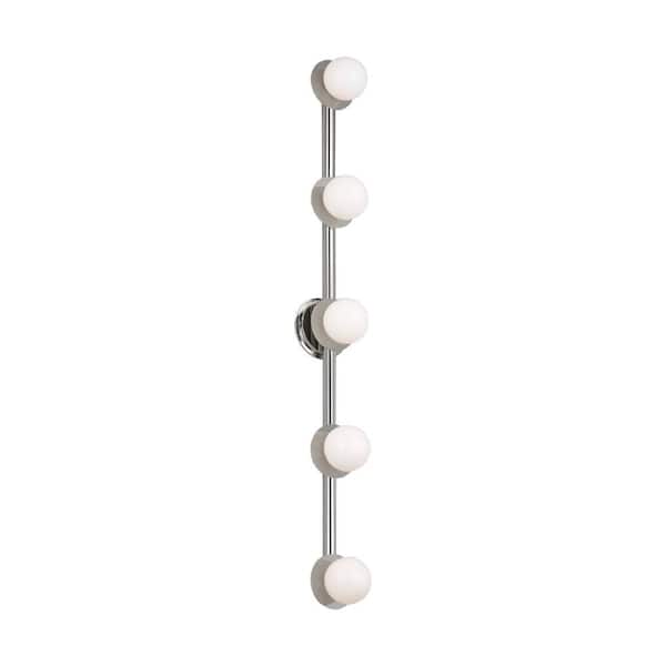 Generation Lighting Nodes 56 in. 5-Light Polished Nickel Contemporary Vanity Light with Milk Glass Shades