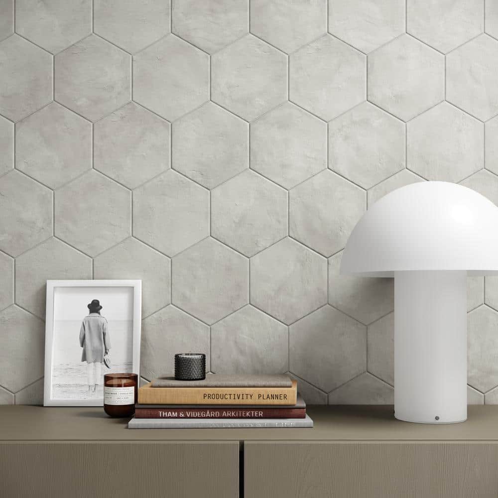 Matte Gray Hexagonal Porcelain Floor and Wall Tile, 8.5 x 9.84 in