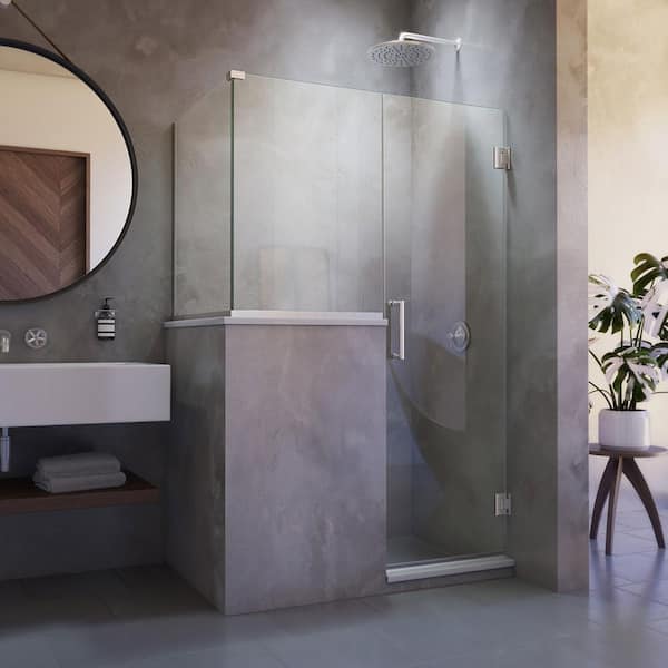 DreamLine Unidoor Plus 47 in. W x 36-3/8 in. D x 72 in. H Frameless Hinged Shower Enclosure in Brushed Nickel
