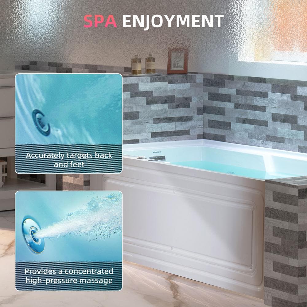 60'' White Freestanding Heated Acrylic Whirlpool Bathtub