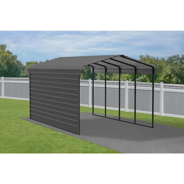 Arrow 12 ft. W x 20 ft. D x 9 ft. H Charcoal Galvanized Steel Carport with 1-Side Wall Kit