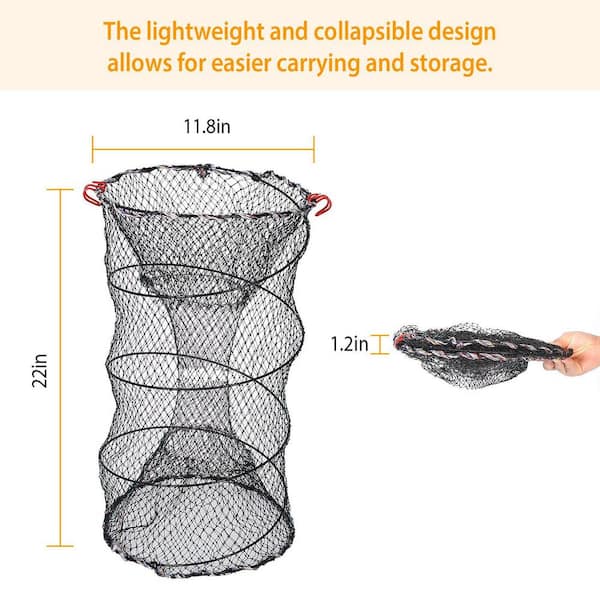 22 in. x 11.8 in. Crab Trap Bait Nets Shrimp Prawn Crayfish Lobster Bait Fishing Pot Cage Basket (2-Piecs)