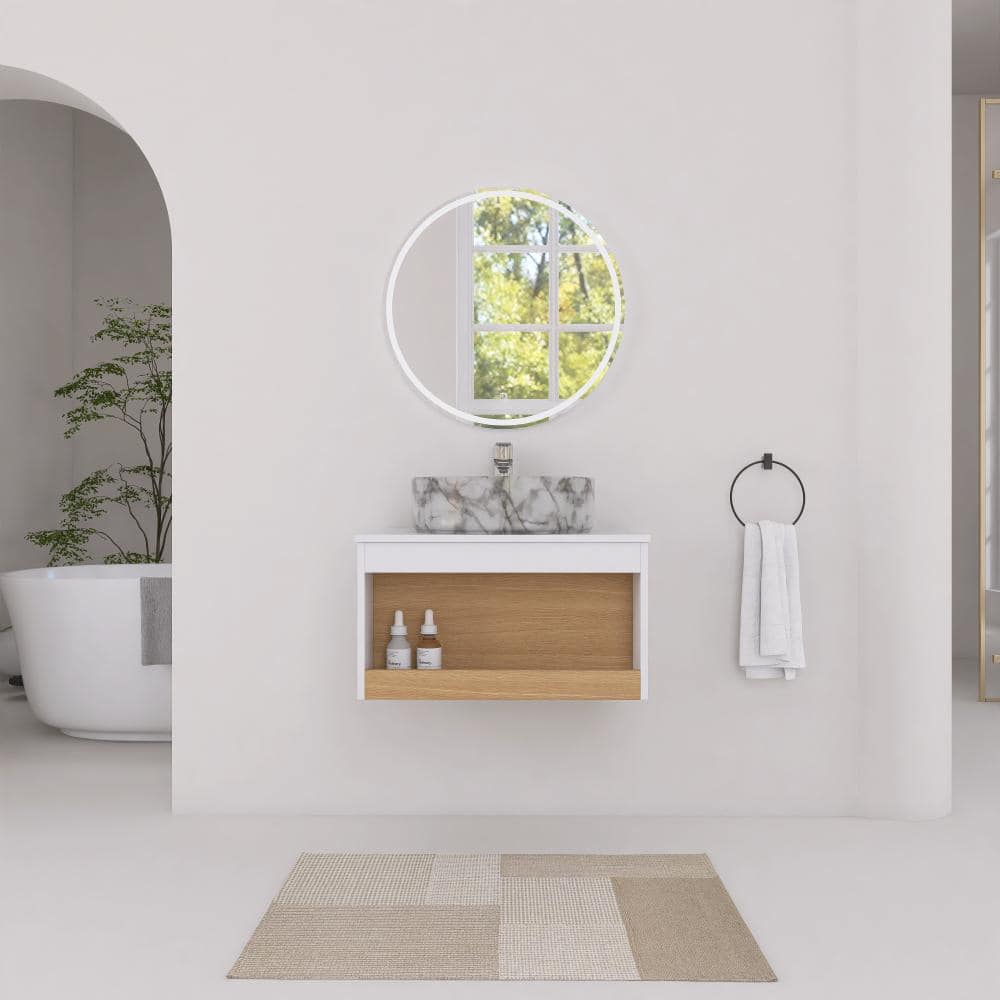 24 in. Single Floating Bath Vanity with Grey and White Ceramic Vessel Sink Unassembled price history on PriceWatchPro