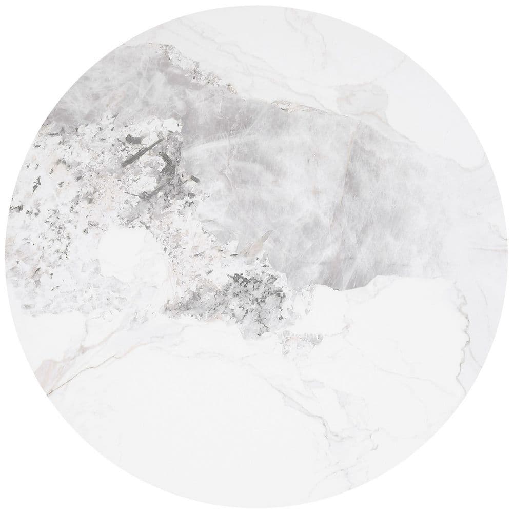 Rowena Round White Faux Marble and Wood Coffee Table