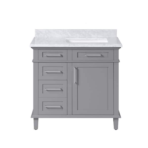Sonoma 36 in. Single Sink Pebble Gray Bath Vanity with Carrara Marble Top (Assembled)