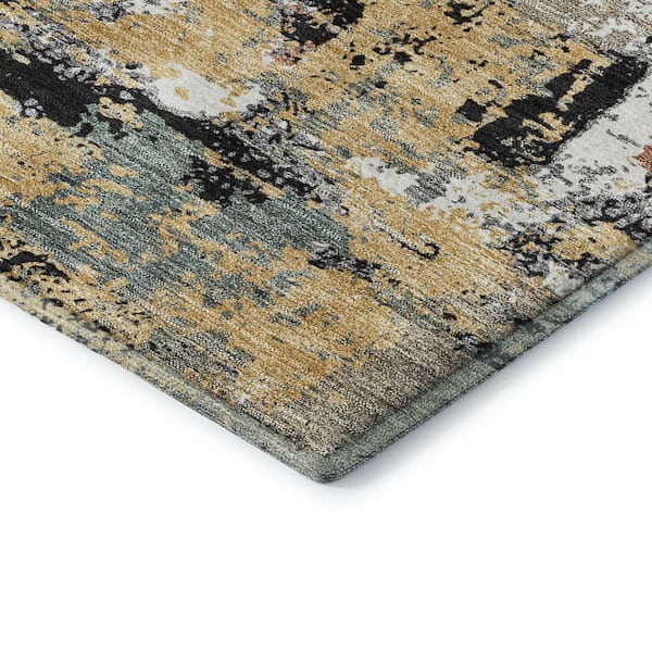 Mayfield Premium Machine Washable Abstract AMF2212 Black 8 ft. x 8 ft. Round Rug
