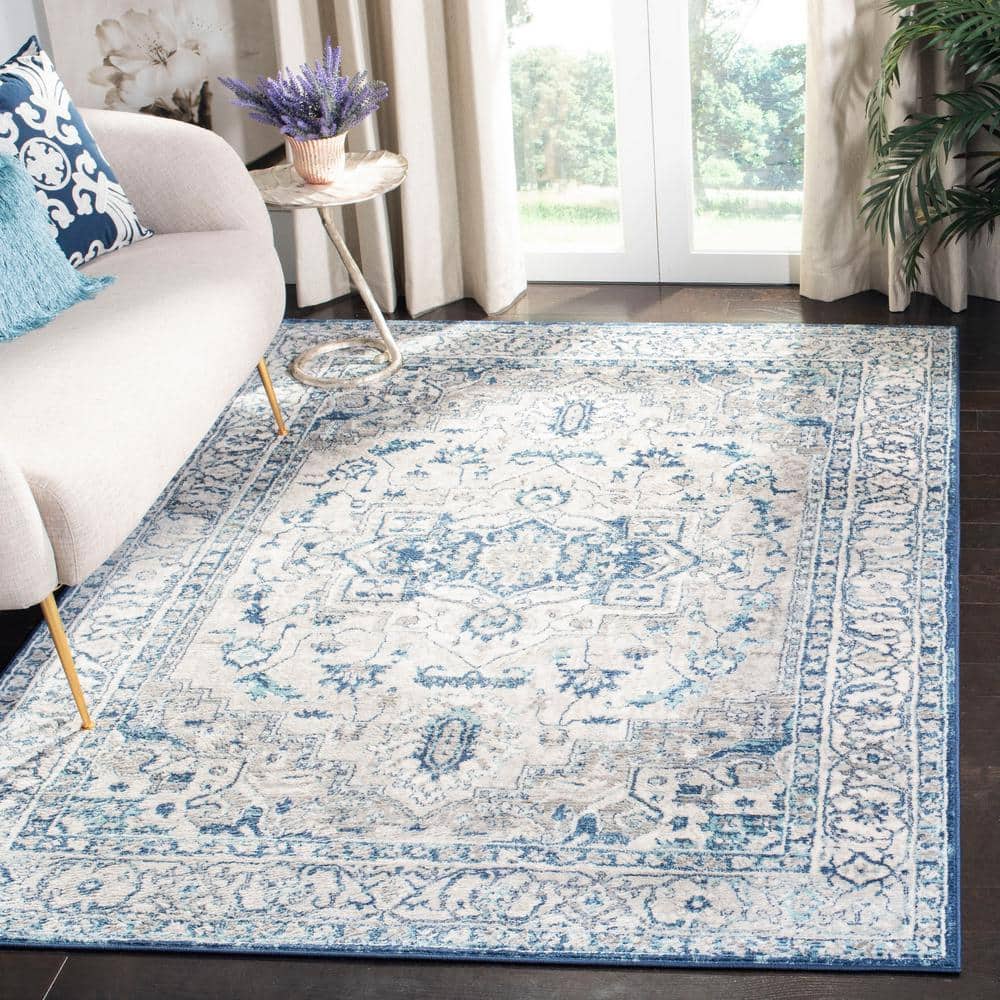 Luxe Square 5' Hand-Knotted Light Grey/Blue Synthetic Area Rug