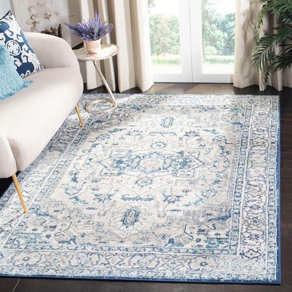 Brentwood Light Gray/Blue 7 ft. x 7 ft. Square Medallion Distressed Area Rug