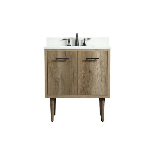 Unbranded Simply Living 30 in. W x 19 in. D x 33.5 in. H Bath Vanity in Natural Oak with Ivory White Engineered Marble Top