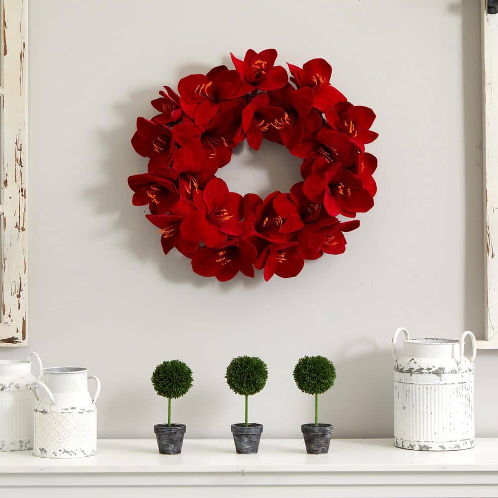22" Red Artificial Amaryllis Outdoor Wreath