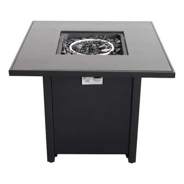 Unbranded 30 in. Square Outdoor Fire Pit Table, 40,000 BTU Stainless Steel Fire Pit with Smoked Glass Lid, Black