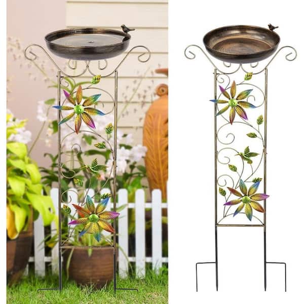 Garden Trellis Bird Bath 13 Inches Detachable Bird Baths Bowl with Decorative Trellis for Climbing Plants Free Standing