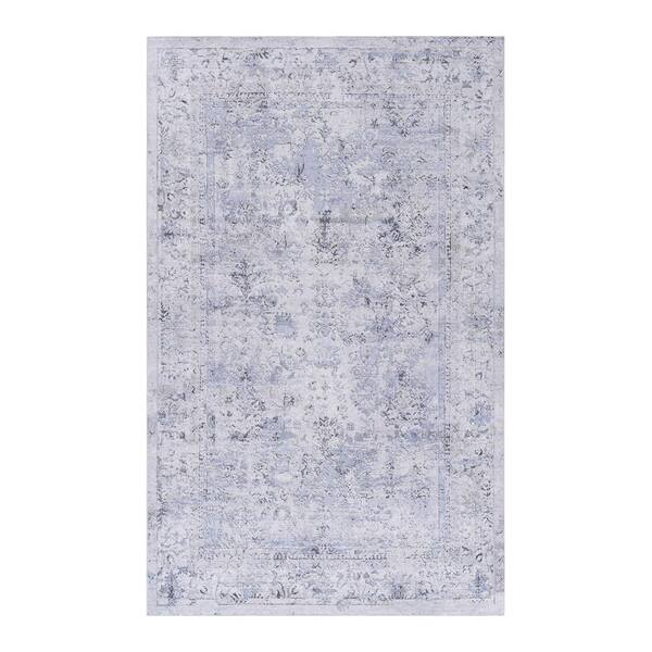 6 X 9 Blue Cream Solid Color Washable Area Rug for Bedroom, Living Room, Dining Room
