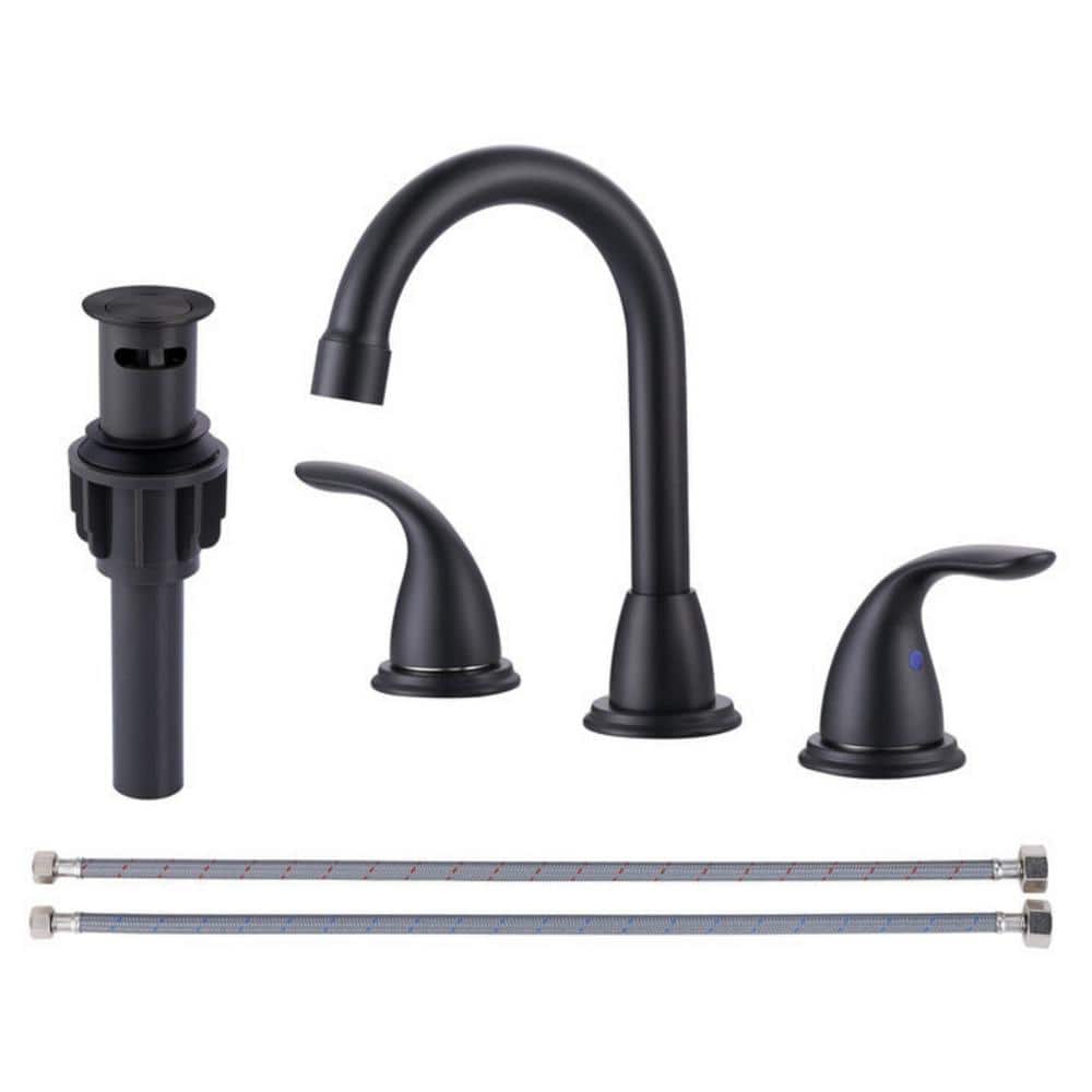 Matte Black Double Handle Widespread Bathroom Faucet with High Arc Spout