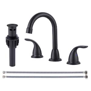 8 in. Widespread Double Handle Bathroom Sink Faucet with Drain Kit Included in Black