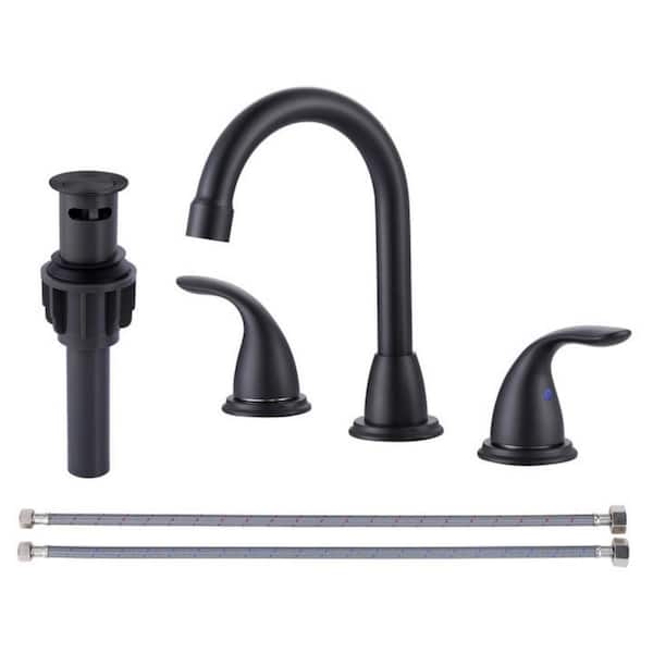 IVIGA 8 in. Widespread Double Handle Bathroom Sink Faucet with Drain Kit Included in Black