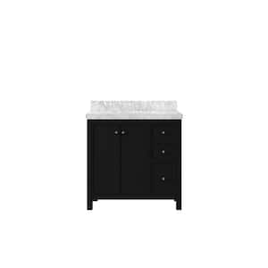 Chicago 36 in. W x 22 in. D x 36 in. H Single Sink Bath Vanity Center in Black with 2 in. Carrara Marble Top