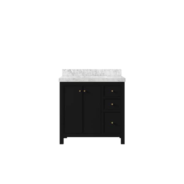 Willow Collections Chicago 36 in. W x 22 in. D x 36 in. H Single Sink Bath Vanity Center in Black with 2 in. Carrara Marble Top