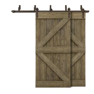 68 in. x 84 in. K-Bypass Aged Barrel Stained DIY Solid Wood Interior Double Sliding Barn Door with Hardware Kit