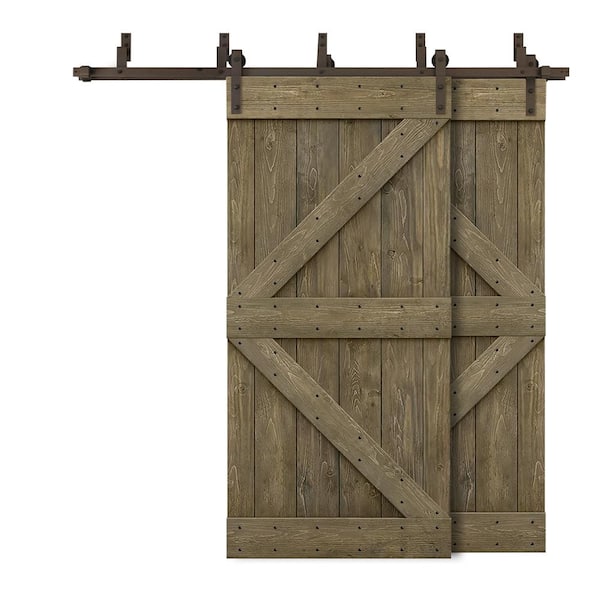 CALHOME 88 in. x 84 in. K-Bypass Aged Barrel Stained DIY Solid Wood Interior Double Sliding Barn Door with Hardware Kit
