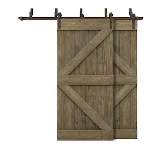 96 in. x 84 in. K Bypass Aged Barrel Stained DIY Solid Wood Interior Double Sliding Barn Door with Hardware Kit