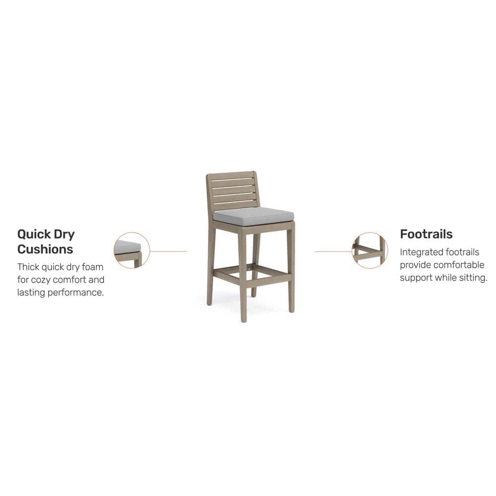 Sustain Gray Acacia Wood Outdoor Bar Stool with Cushion
