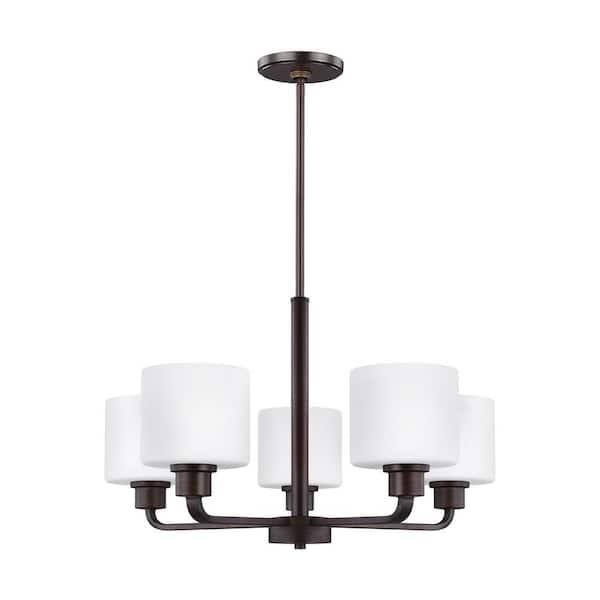 Generation Lighting Canfield 5-Light Burnt Sienna Modern Minimalist Hanging Drum Chandelier with LED Bulbs