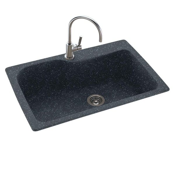 Swan Drop-In/Undermount Solid Surface 33 in. 1-Hole Single Bowl Kitchen Sink in Black Galaxy