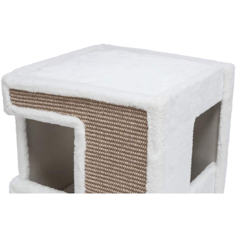 Gerardo 3-Story White and Brown Sisal Cat Tower