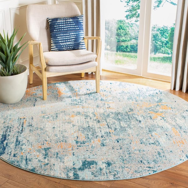 Madison Light Blue/Beige 7 ft. x 7 ft. Round Geometric Area Rug
