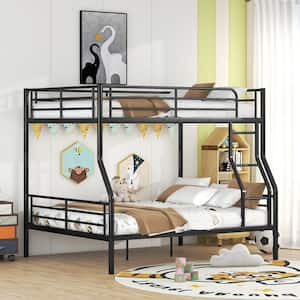 Black Full XL over Queen Size Metal Detachable Bunk Bed with Central Support Legs