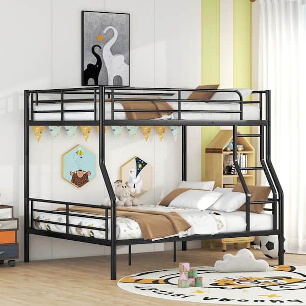 Harper & Bright Designs Black Full XL over Queen Size Metal Detachable Bunk Bed with Central Support Legs