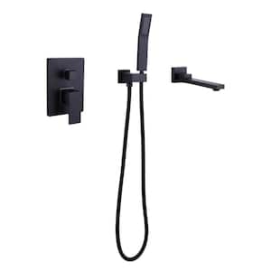 Single-Handle Wall-Mount Roman Tub Faucet with Hand Shower Modern Brass Tub Filler with Valve in Matte Black