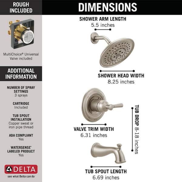 Mylan Single-Handle 3-Spray Tub and Shower Faucet with H2Okinetic in SpotShield Brushed Nickel